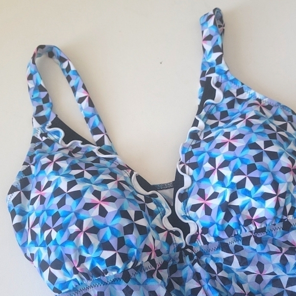 NEW! GOTTEX convertible adjustable flyaway tankini top pin wheel blue 10. - Picture 3 of 5